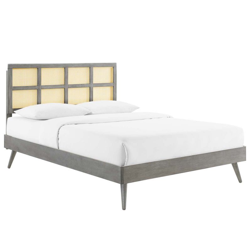 Modway - Sidney Cane and Wood Queen Platform Bed With Splayed Legs - MOD-6370-GRY