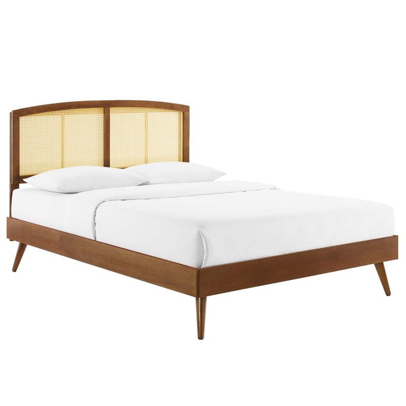 Modway - Sierra Cane and Wood King Platform Bed With Splayed Legs - MOD-6702-WAL