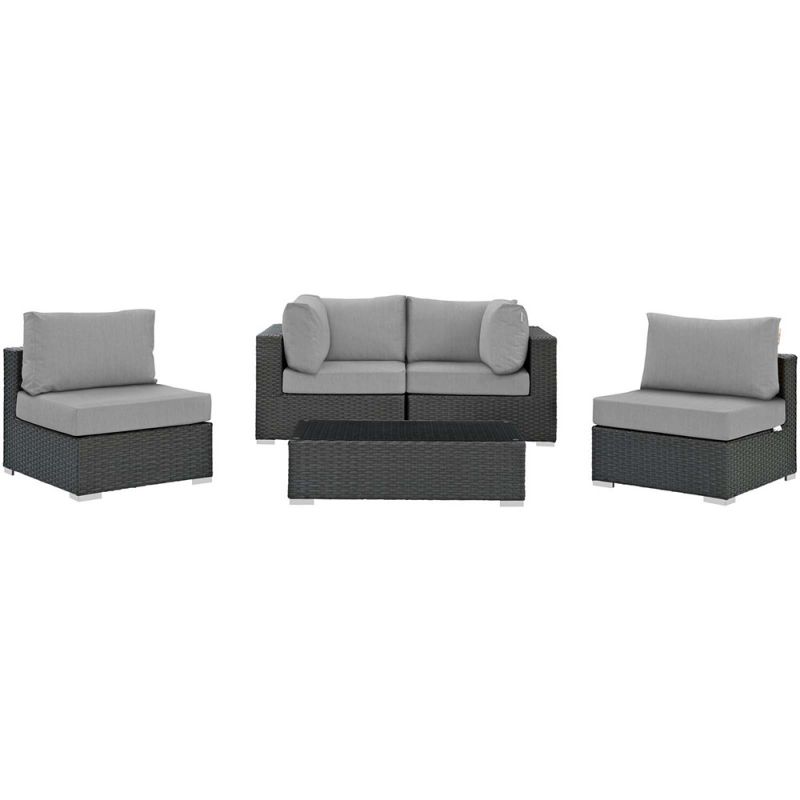 Modway - Sojourn 5 Piece Outdoor Patio Sunbrella Sectional Set - EEI-1882-CHC-GRY-SET