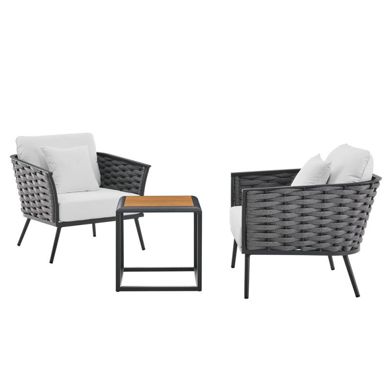 Modway - Stance 3 Piece Outdoor Patio Aluminum Sectional Sofa Set - EEI-3163-GRY-WHI-SET