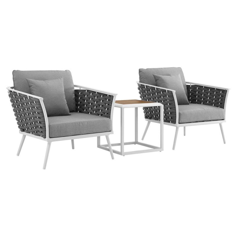 Modway - Stance 3 Piece Outdoor Patio Aluminum Sectional Sofa Set - EEI-3163-WHI-GRY-SET