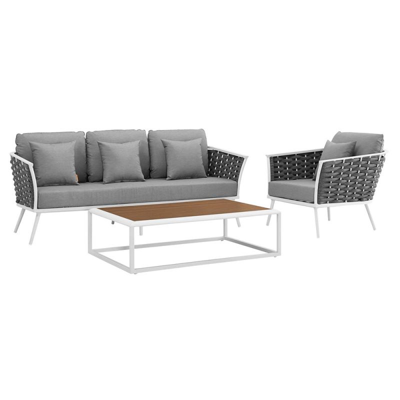 Modway - Stance 3 Piece Outdoor Patio Aluminum Sectional Sofa Set - EEI-3166-WHI-GRY-SET