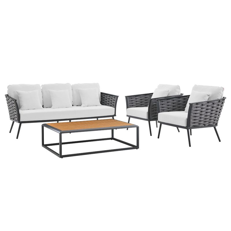 Modway - Stance 4 Piece Outdoor Patio Aluminum Sectional Sofa Set - EEI-3167-GRY-WHI-SET