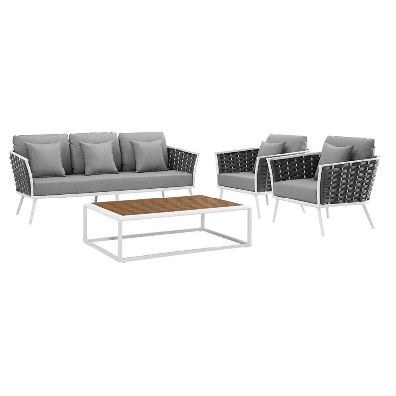 Modway - Stance 4 Piece Outdoor Patio Aluminum Sectional Sofa Set - EEI-3167-WHI-GRY-SET