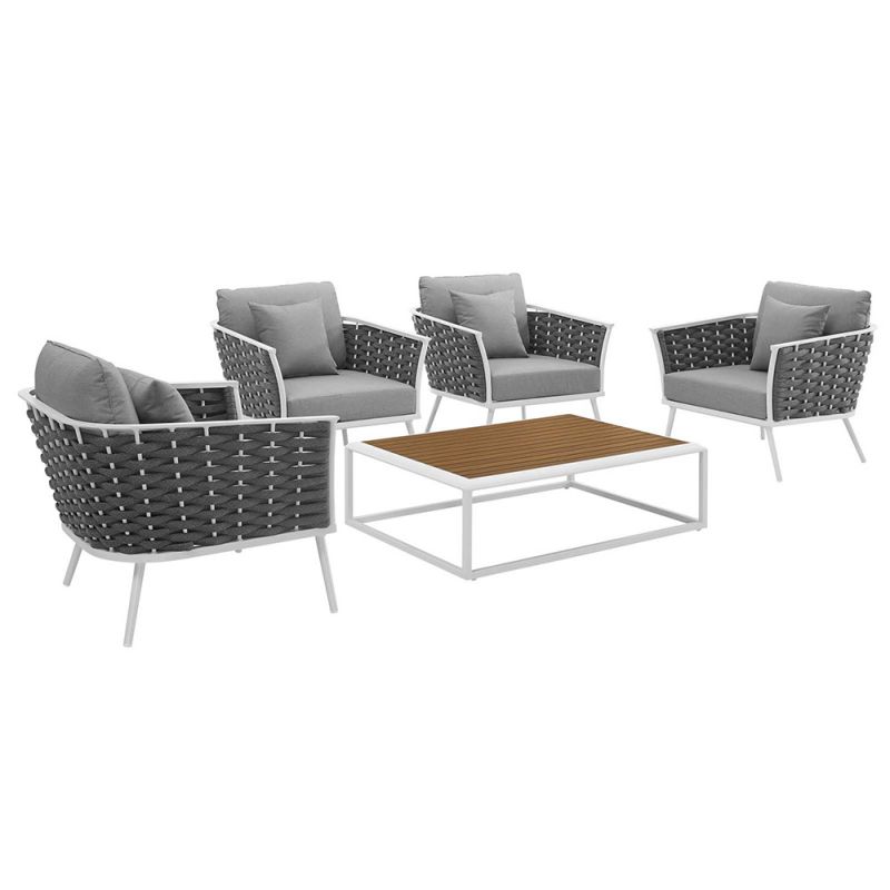 Modway - Stance 5 Piece Outdoor Patio Aluminum Sectional Sofa Set - EEI-3321-WHI-GRY-SET