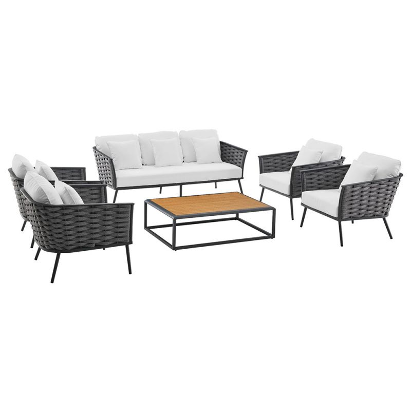 Modway - Stance 6 Piece Outdoor Patio Aluminum Sectional Sofa Set - EEI-3168-GRY-WHI-SET