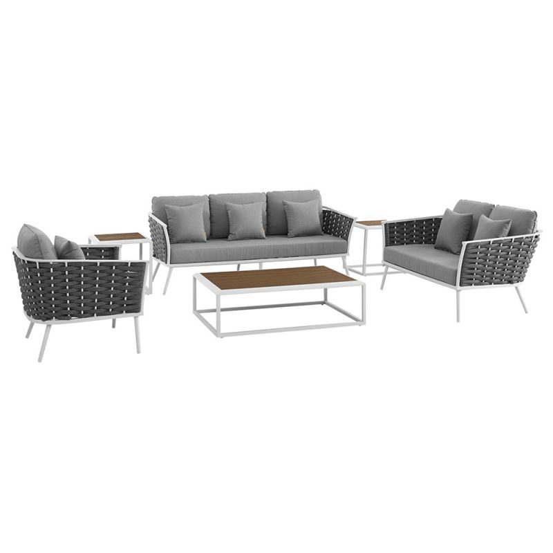 Modway - Stance 6 Piece Outdoor Patio Aluminum Sectional Sofa Set - EEI-3159-WHI-GRY-SET