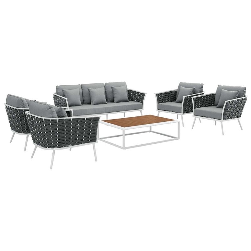 Modway - Stance 6 Piece Outdoor Patio Aluminum Sectional Sofa Set - EEI-3168-WHI-GRY-SET