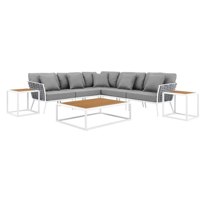 Modway - Stance 8 Piece Outdoor Patio Aluminum Sectional Sofa Set - EEI-5757-WHI-GRY