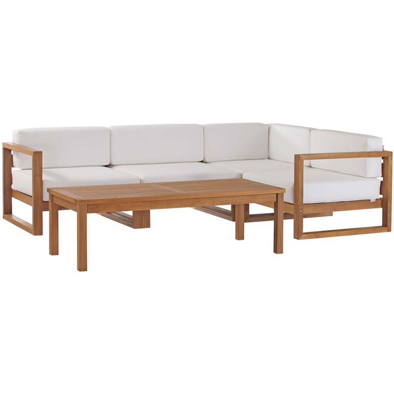 Modway - Upland Outdoor Patio Teak Wood 5-Piece Sectional Sofa Set - EEI-4619-NAT-WHI-SET