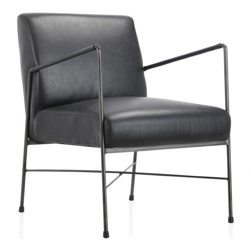 Moes Home - Dagwood Leather Arm Chair in Black - PK-1089-02