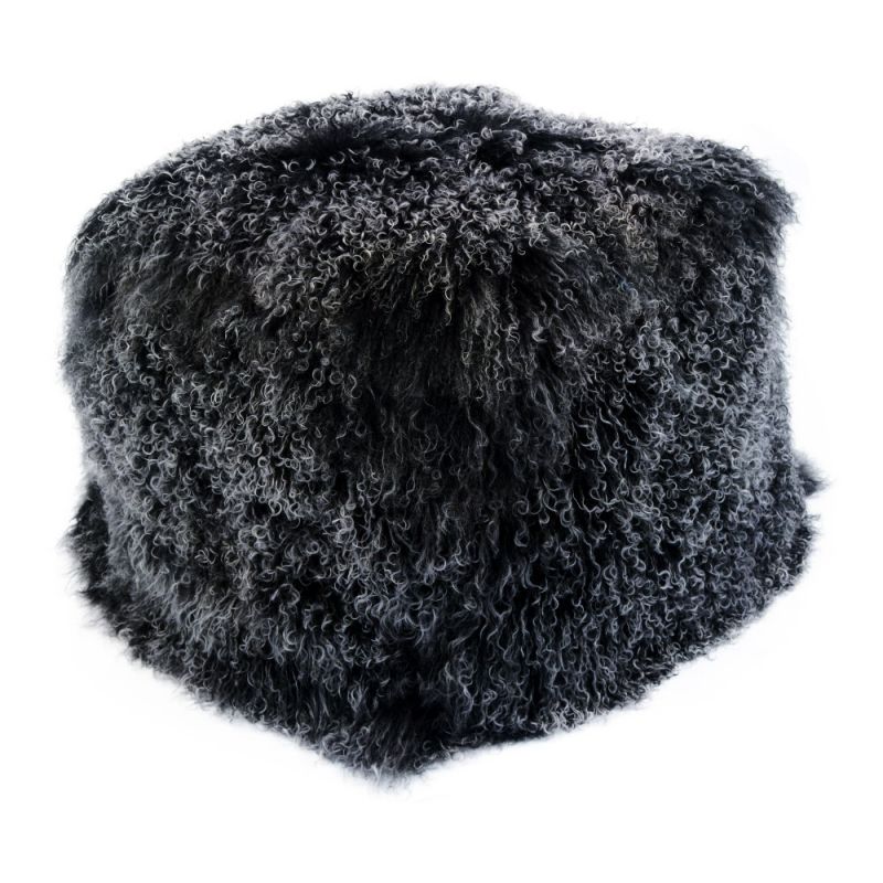 Moes Home - Lamb Fur Pouf in Black Snow - XU-1009-02