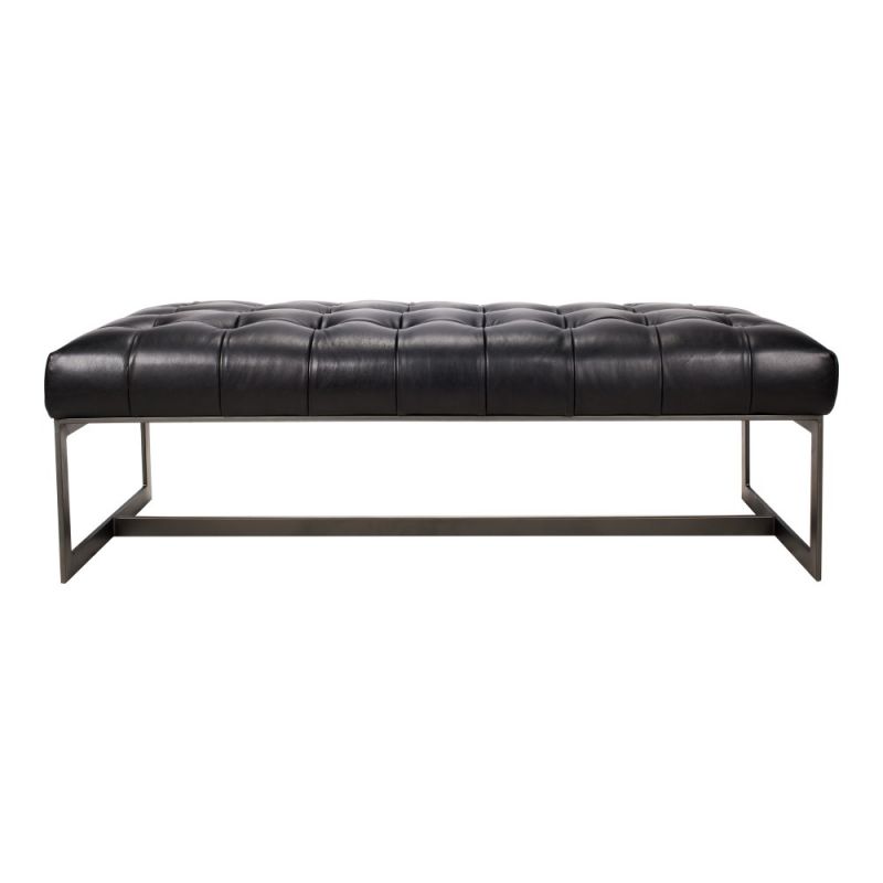 Moes Home - Wyatt Leather Bench in Black - QN-1002-02