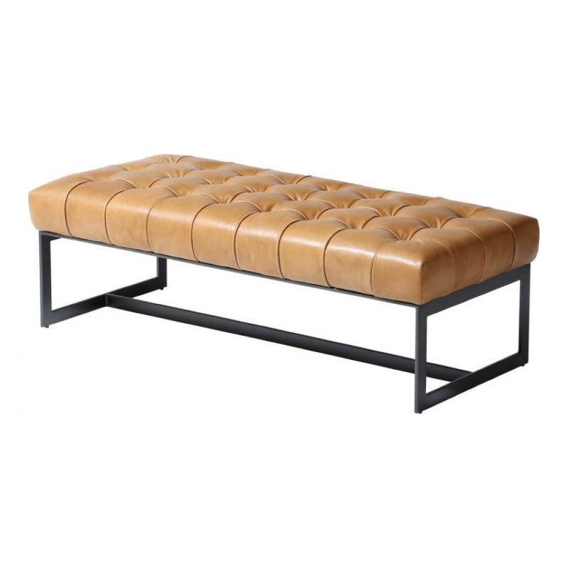 Moes Home - Wyatt Leather Bench in Tan - QN-1002-40