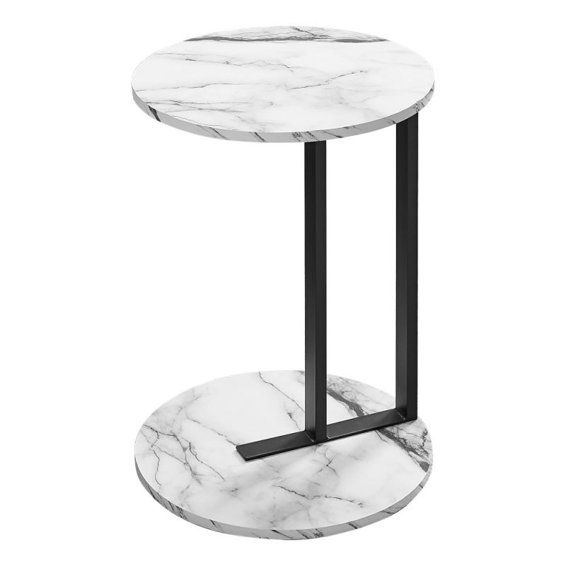 Monarch Specialties - Accent Table, Side, Round, End, Nightstand, Lamp, Living Room, Bedroom, Metal, Laminate, White Marble Look, Black, Contemporary, Modern - I-2210