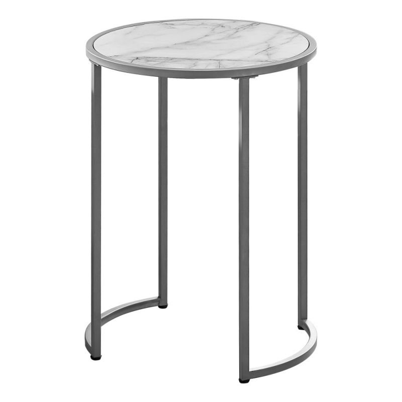Monarch Specialties - Accent Table, Side, Round, End, Nightstand, Lamp, Living Room, Bedroom, Metal, Laminate, White Marble Look, Grey, Contemporary, Modern - I-2205