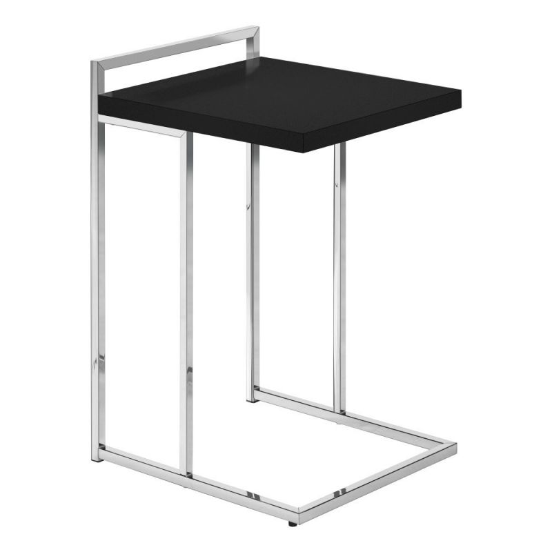 Monarch Specialties - Accent Table, C-Shaped, End, Side, Snack, Living Room, Bedroom, Metal, Laminate, Black, Chrome, Contemporary, Modern - I-3640