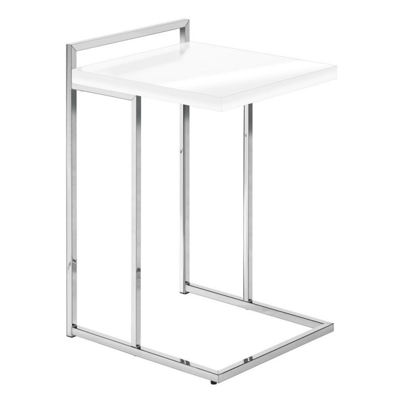 Monarch Specialties - Accent Table, C-Shaped, End, Side, Snack, Living Room, Bedroom, Metal, Laminate, Glossy White, Chrome, Contemporary, Modern - I-3636