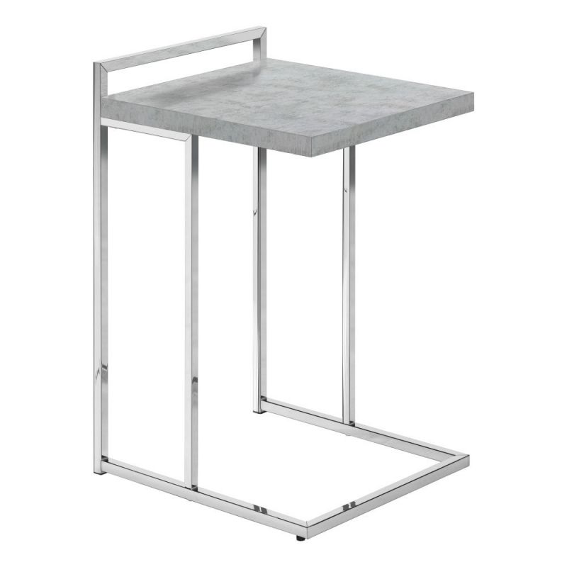 Monarch Specialties - Accent Table, C-Shaped, End, Side, Snack, Living Room, Bedroom, Metal, Laminate, Grey, Chrome, Contemporary, Modern - I-3639