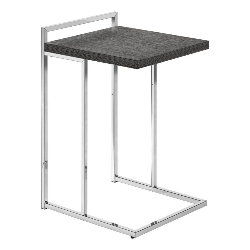 Monarch Specialties - Accent Table, C-Shaped, End, Side, Snack, Living Room, Bedroom, Metal, Laminate, Grey, Chrome, Contemporary, Modern - I-3637