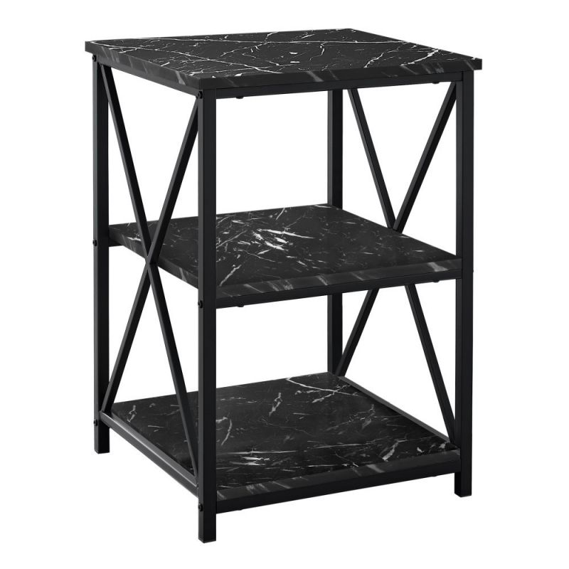Monarch Specialties - Accent Table, Side, End, Nightstand, Lamp, Living Room, Bedroom, Metal, Laminate, Black Marble Look, Contemporary, Modern - I-3595