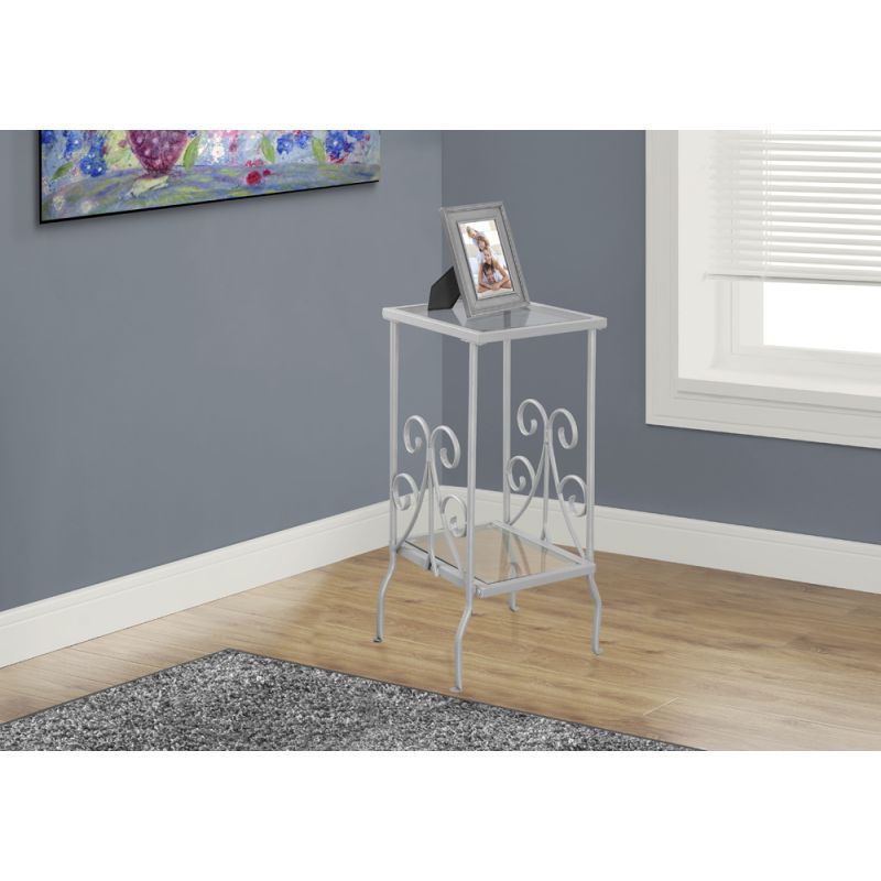 Monarch Specialties - Accent Table, Side, End, Nightstand, Lamp, Living Room, Bedroom, Metal, Tempered Glass, Grey, Transitional - I-3158
