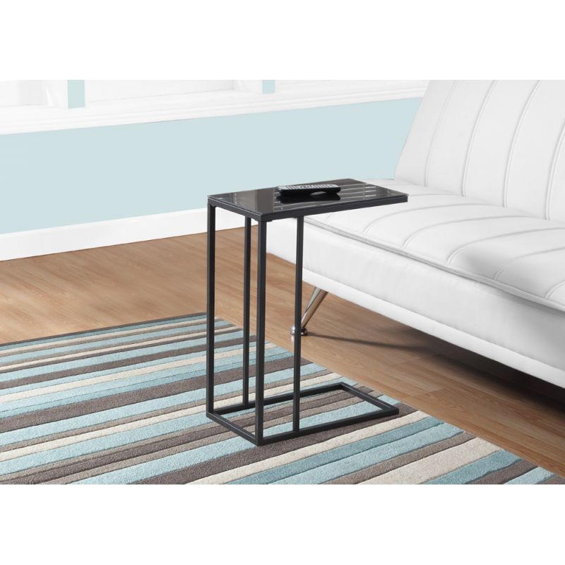 Monarch Specialties - Accent Table, C-Shaped, End, Side, Snack, Living Room, Bedroom, Metal, Tempered Glass, Black, Contemporary, Modern - I-3087