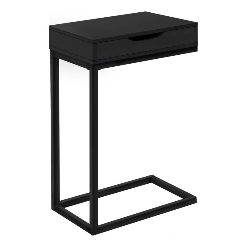 Monarch Specialties - Accent Table, C-Shaped, End, Side, Snack, Storage Drawer, Living Room, Bedroom, Metal, Laminate, Black, Contemporary, Modern - I-3600