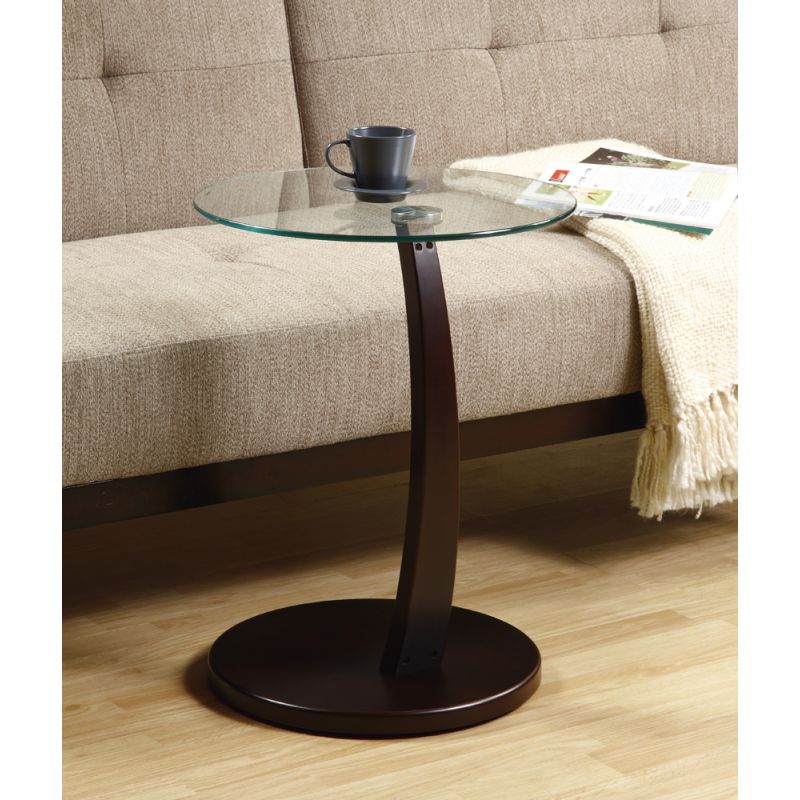 Monarch Specialties - Accent Table, C-Shaped, End, Side, Snack, Living Room, Bedroom, Laminate, Tempered Glass, Brown, Clear, Contemporary, Modern - I-3001