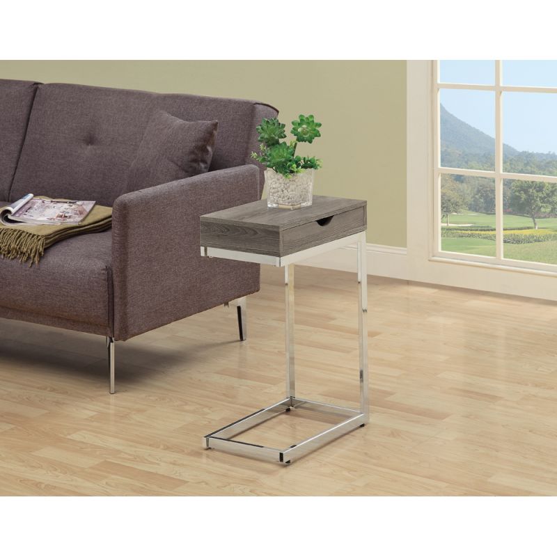 Monarch Specialties - Accent Table, C-Shaped, End, Side, Snack, Storage Drawer, Living Room, Bedroom, Metal, Laminate, Brown, Chrome, Contemporary, Modern - I-3254