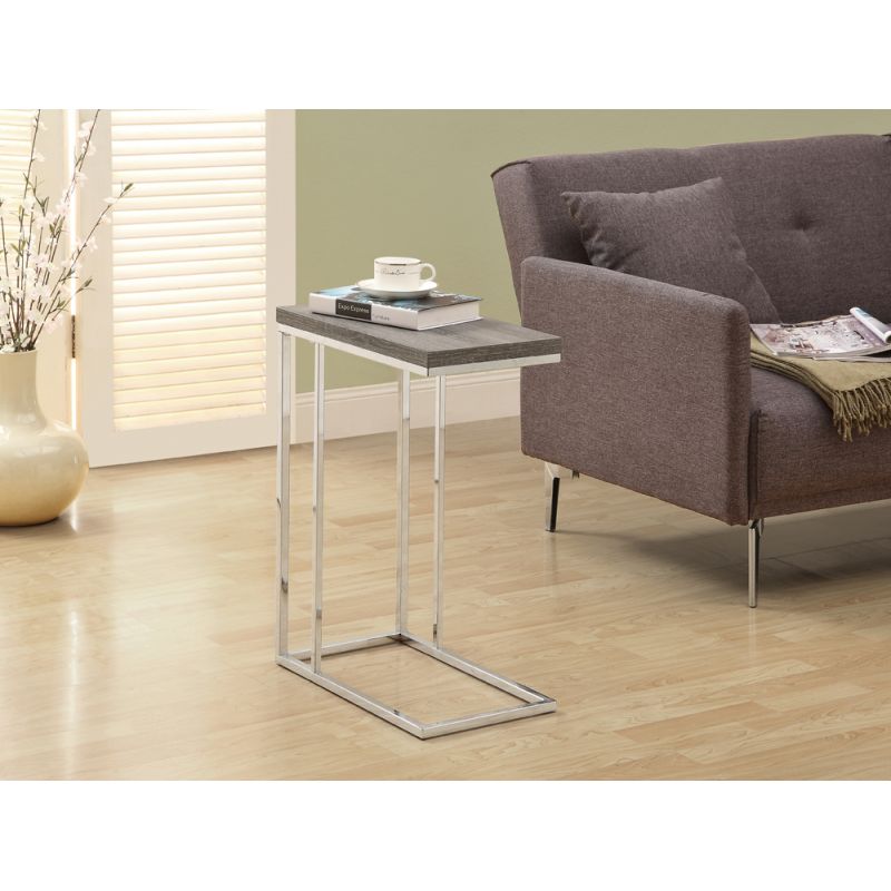 Monarch Specialties - Accent Table, C-Shaped, End, Side, Snack, Living Room, Bedroom, Metal, Laminate, Brown, Chrome, Contemporary, Modern - I-3253