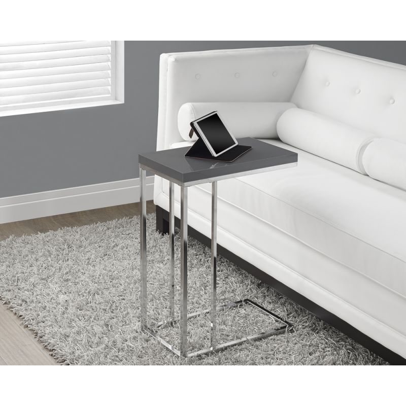 Monarch Specialties - Accent Table, C-Shaped, End, Side, Snack, Living Room, Bedroom, Metal, Laminate, Glossy Grey, Chrome, Contemporary, Modern - I-3030