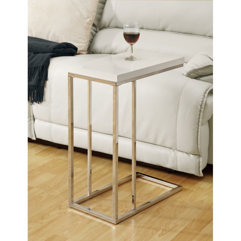 Monarch Specialties - Accent Table, C-Shaped, End, Side, Snack, Living Room, Bedroom, Metal, Laminate, Glossy White, Chrome, Contemporary, Modern - I-3008