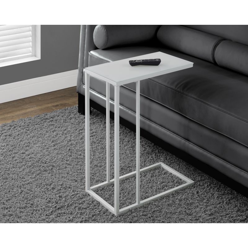 Monarch Specialties - Accent Table, C-Shaped, End, Side, Snack, Living Room, Bedroom, Metal, Tempered Glass, White, Contemporary, Modern - I-3037