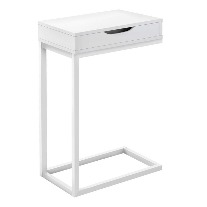 Monarch Specialties - Accent Table, C-Shaped, End, Side, Snack, Storage Drawer, Living Room, Bedroom, Metal, Laminate, White, Contemporary, Modern - I-3601