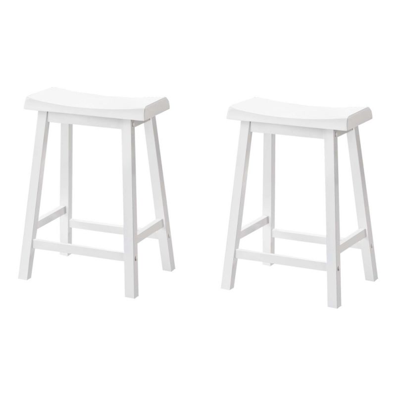 Monarch Specialties - Bar Stool, (Set of 2) Counter Height, Saddle Seat, Kitchen, Wood, White, Contemporary, Modern - I-1533