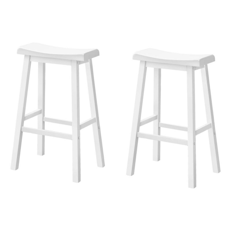 Monarch Specialties - Bar Stool, (Set of 2) Bar Height, Saddle Seat, Wood, White, Contemporary, Modern - I-1534
