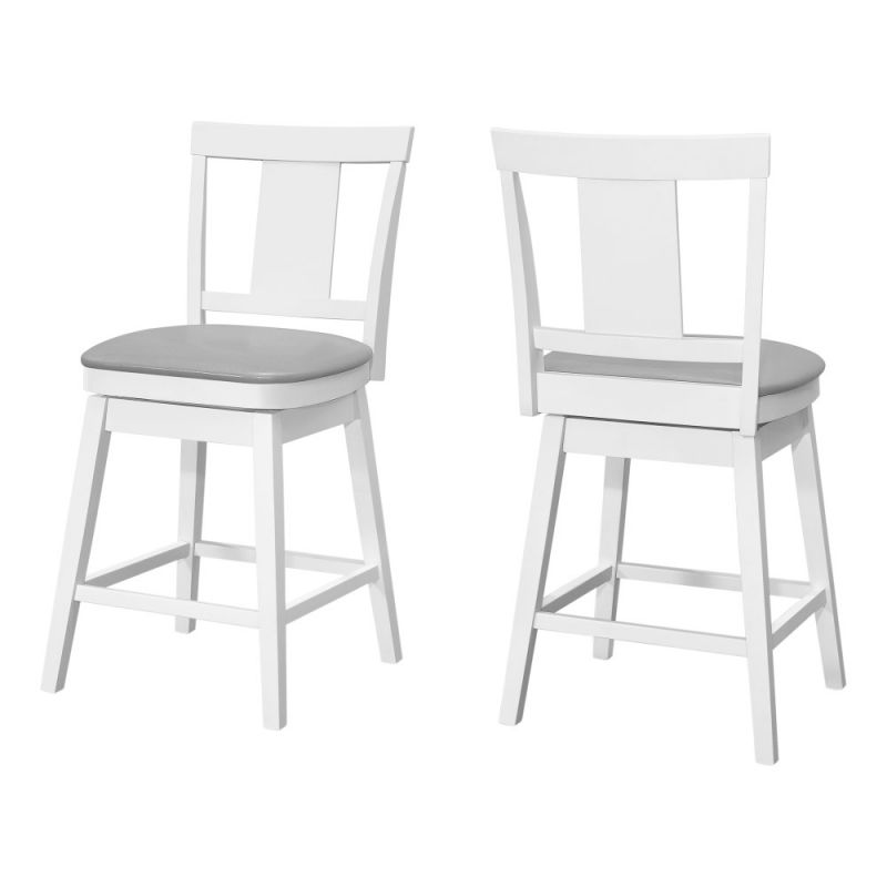 Monarch Specialties - Bar Stool, (Set of 2) Swivel, Counter Height, Kitchen, Wood, Pu Leather Look, White, Grey, Transitional - I-1233