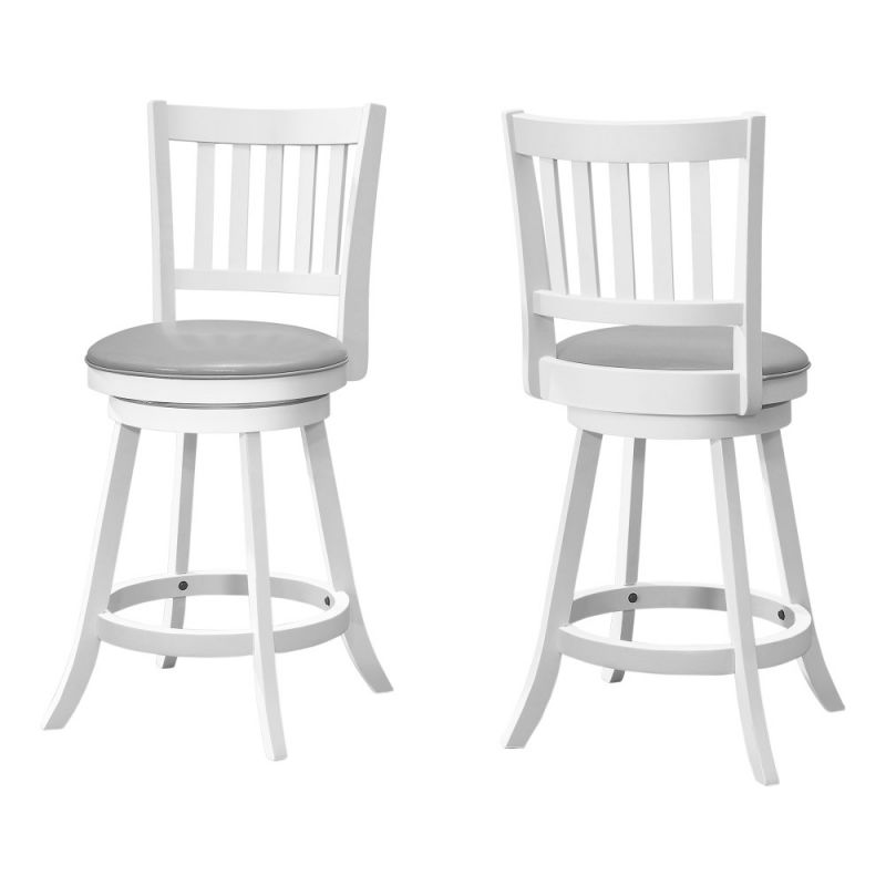 Monarch Specialties - Bar Stool, (Set of 2) Swivel, Counter Height, Kitchen, Wood, Pu Leather Look, White, Grey, Transitional - I-1239