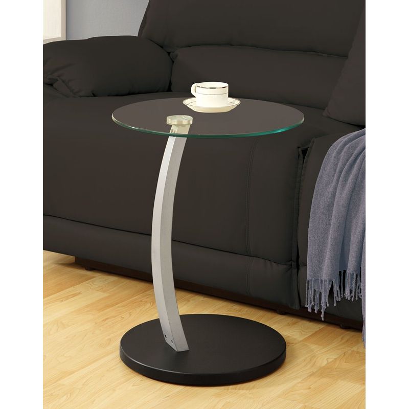 Monarch Specialties - Accent Table, C-Shaped, End, Side, Snack, Living Room, Bedroom, Laminate, Tempered Glass, Black, Grey, Clear, Contemporary, Modern - I-3009
