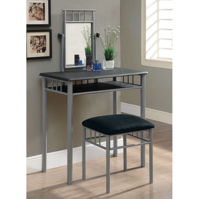 Monarch Specialties - Vanity Set, (Set of 2) Makeup Table, Organizer, Dressing Table, Bedroom, Metal, Laminate, Black, Grey, Transitional - I-3092
