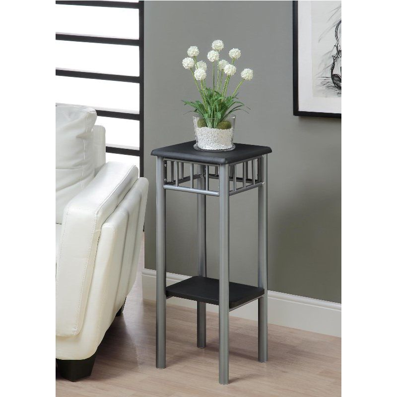 Monarch Specialties - Accent Table, Side, End, Plant Stand, Square, Living Room, Bedroom, Metal, Laminate, Black, Grey, Transitional - I-3094