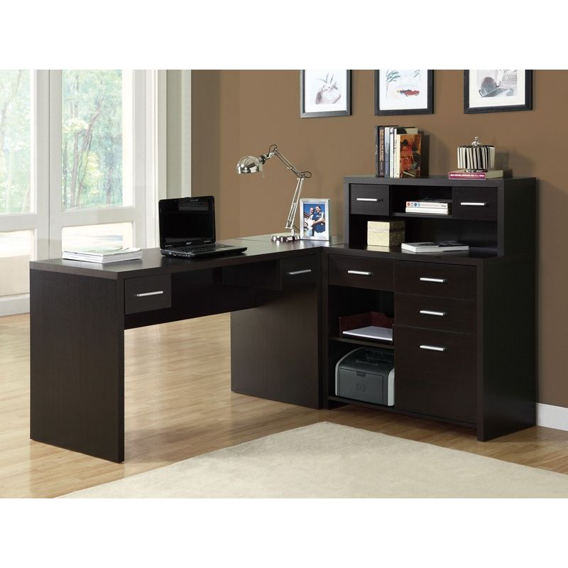 Brown Home Office Computer Desk 1 Shelf 2 Storage Cubbies 48 L Monarch Specialties Laptop/Writing Table with Small Hutch