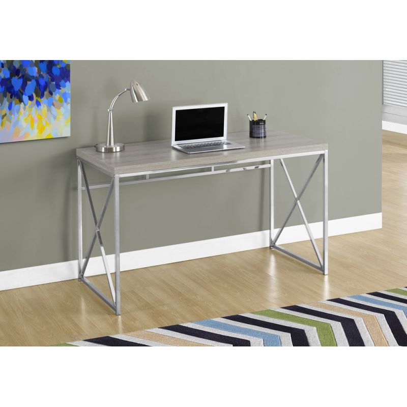 Monarch Specialties - Computer Desk, Home Office, Laptop, Work, Metal, Laminate, Brown, Chrome, Contemporary, Modern - I-7204