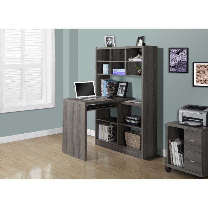 Monarch Specialties - Computer Desk, Home Office, Bookcase, Corner, Storage Shelves, Left, Right Set-Up, L Shape, Work, Laptop, Laminate, Brown, Contemporary, Modern - I-7041