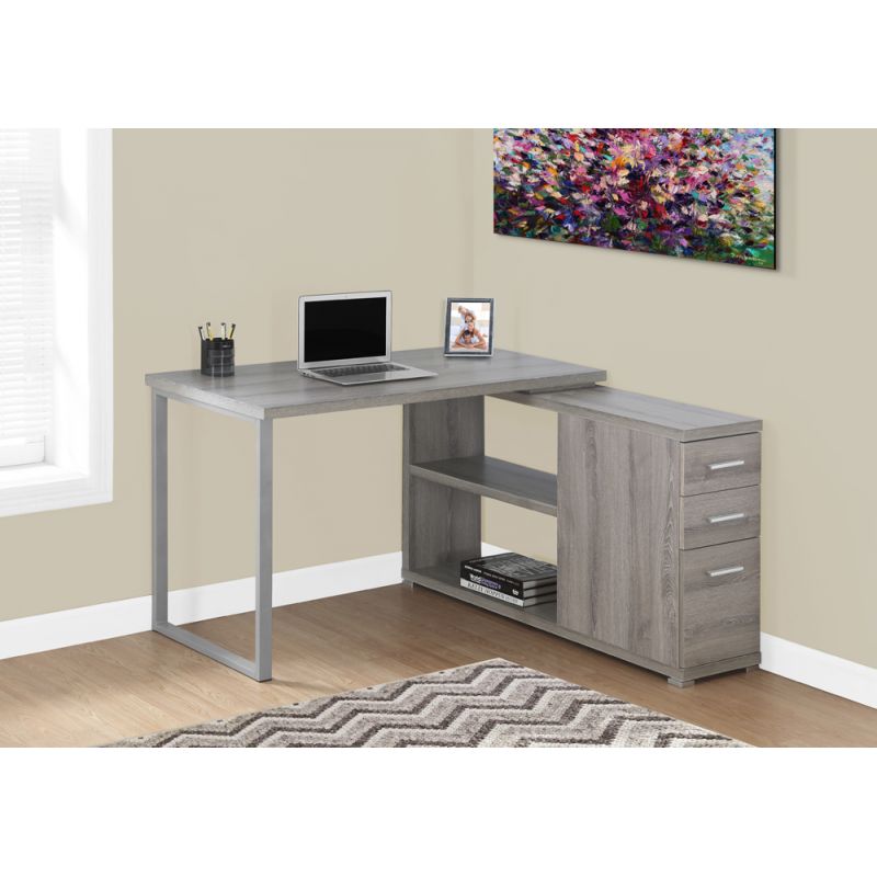 Monarch Specialties - Computer Desk, Home Office, Corner, Left, Right Set-Up, Storage Drawers, L Shape, Work, Laptop, Metal, Laminate, Brown, Grey, Contemporary, Modern - I-7134