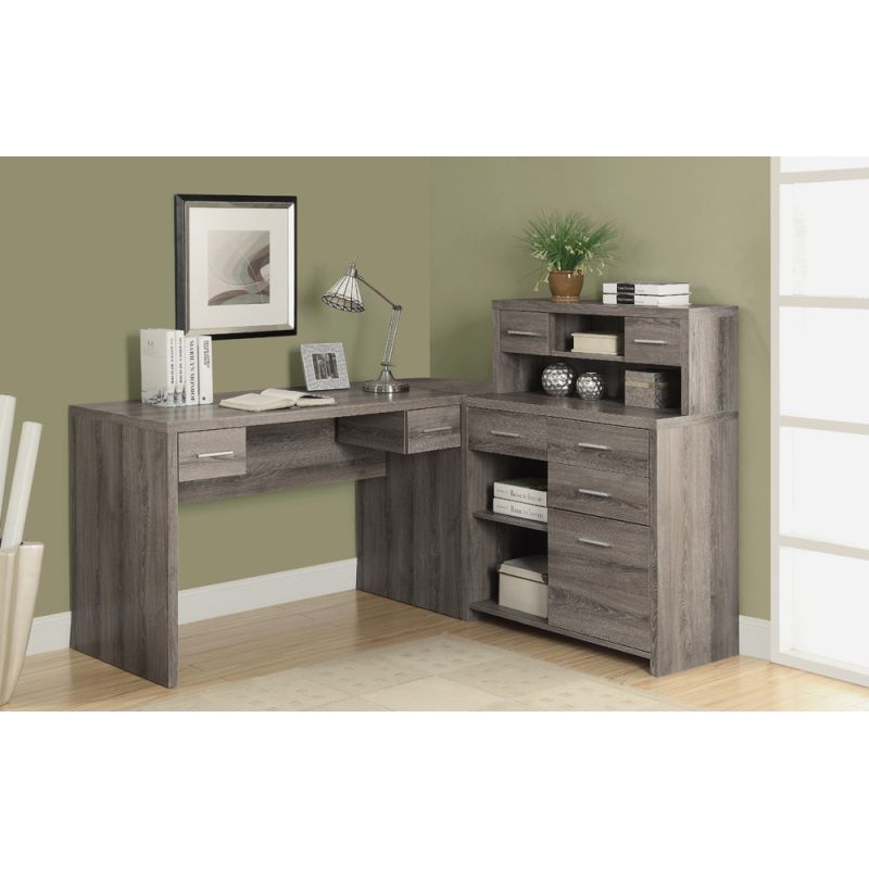 Monarch Specialties - Computer Desk, Home Office, Corner, Left, Right Set-Up, Storage Drawers, L Shape, Work, Laptop, Laminate, Brown, Contemporary, Modern - I-7318