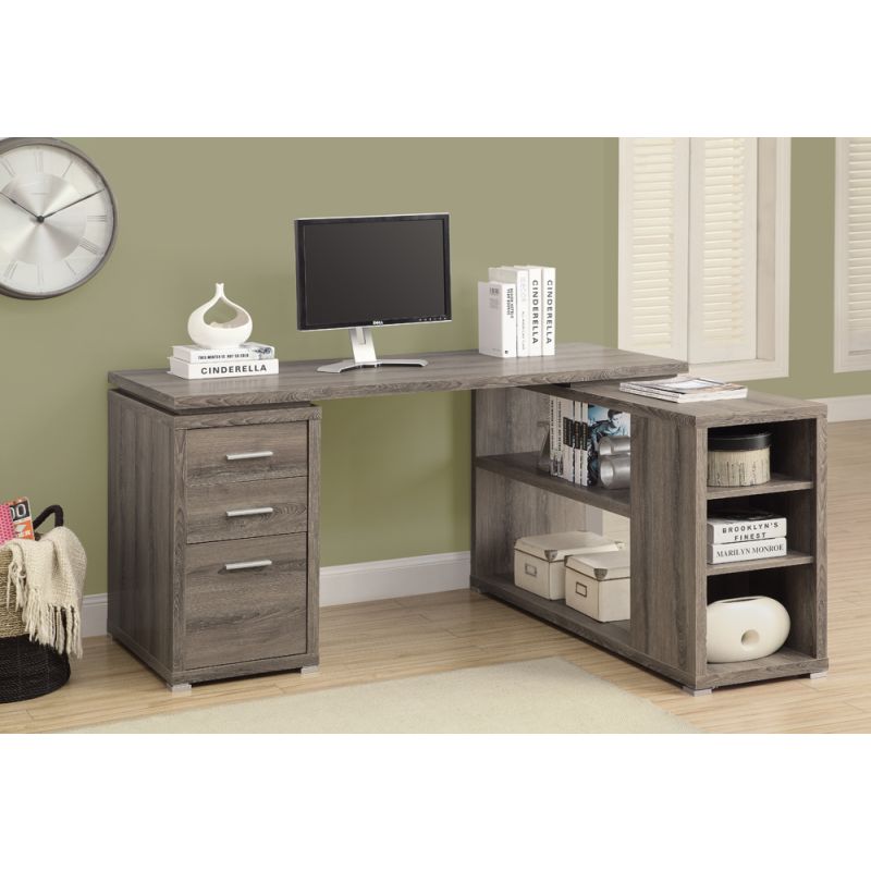 Monarch Specialties - Computer Desk, Home Office, Corner, Left, Right Set-Up, Storage Drawers, L Shape, Work, Laptop, Laminate, Brown, Contemporary, Modern - I-7319