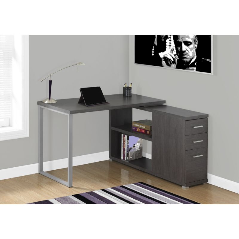 Monarch Specialties - Computer Desk, Home Office, Corner, Left, Right Set-Up, Storage Drawers, L Shape, Work, Laptop, Metal, Laminate, Grey, Contemporary, Modern - I-7135