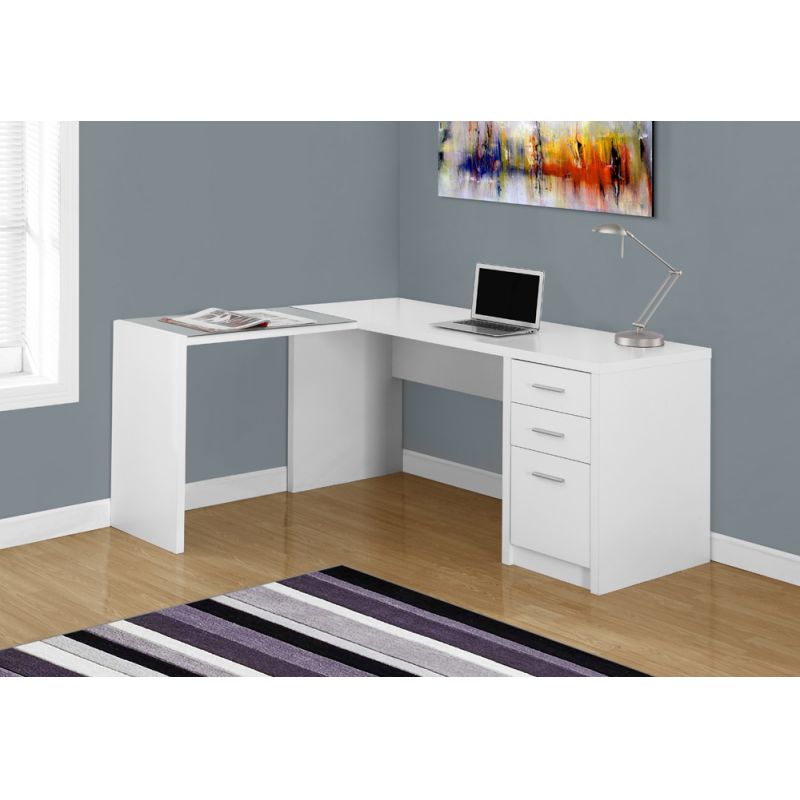 Monarch Specialties - Computer Desk, Home Office, Corner, Left, Right Set-Up, Storage Drawers, L Shape, Work, Laptop, Laminate, Tempered Glass, White, Contemporary, Modern - I-7136